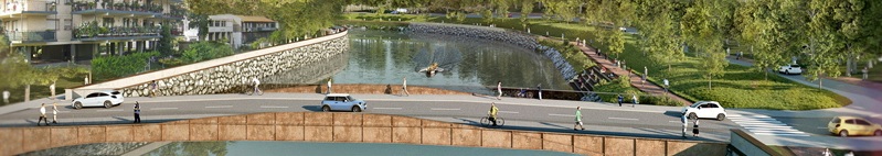 Infografia de la estructura del nuevo puente de Martutene sobre el r&iacute;o Urumea